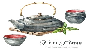 Water painted teapot and tea cup